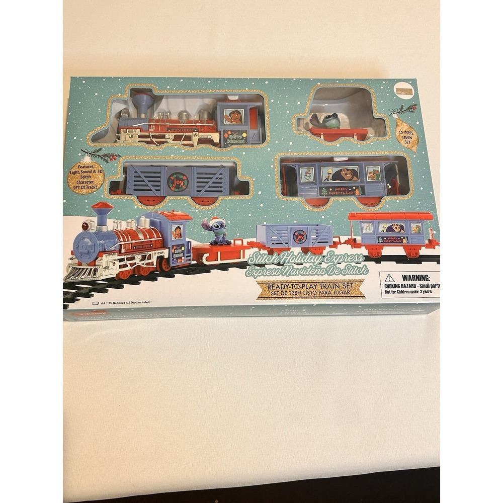 Disney Stitch Holiday Express 12 Piece Train Set 9ft Track Lights Sound Ruz NEW